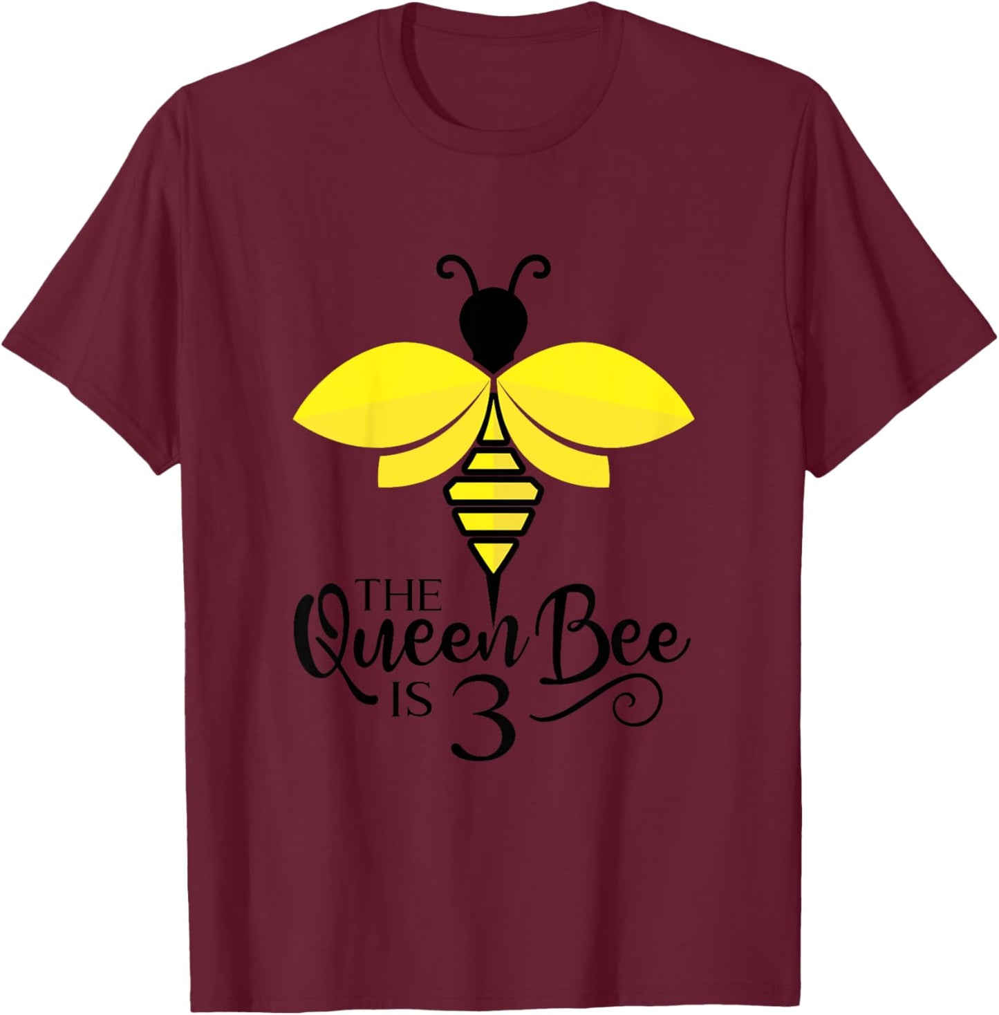 Kids 3rd Birthday The Queen Bee Is 3 Years Old Bumblebee T-Shirt - T-Shirt | Maroon