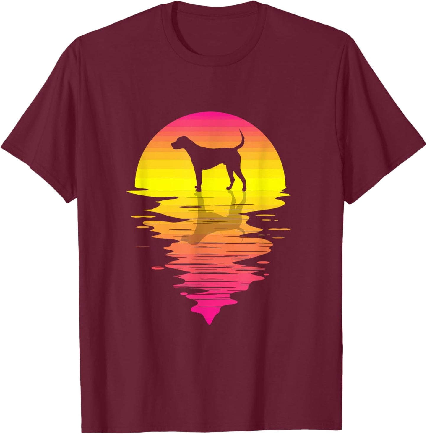 Foxhound Retro Pink 80s Vintage Retro Sunset Foxhound Dog T-Shirt - T-Shirt | Maroon