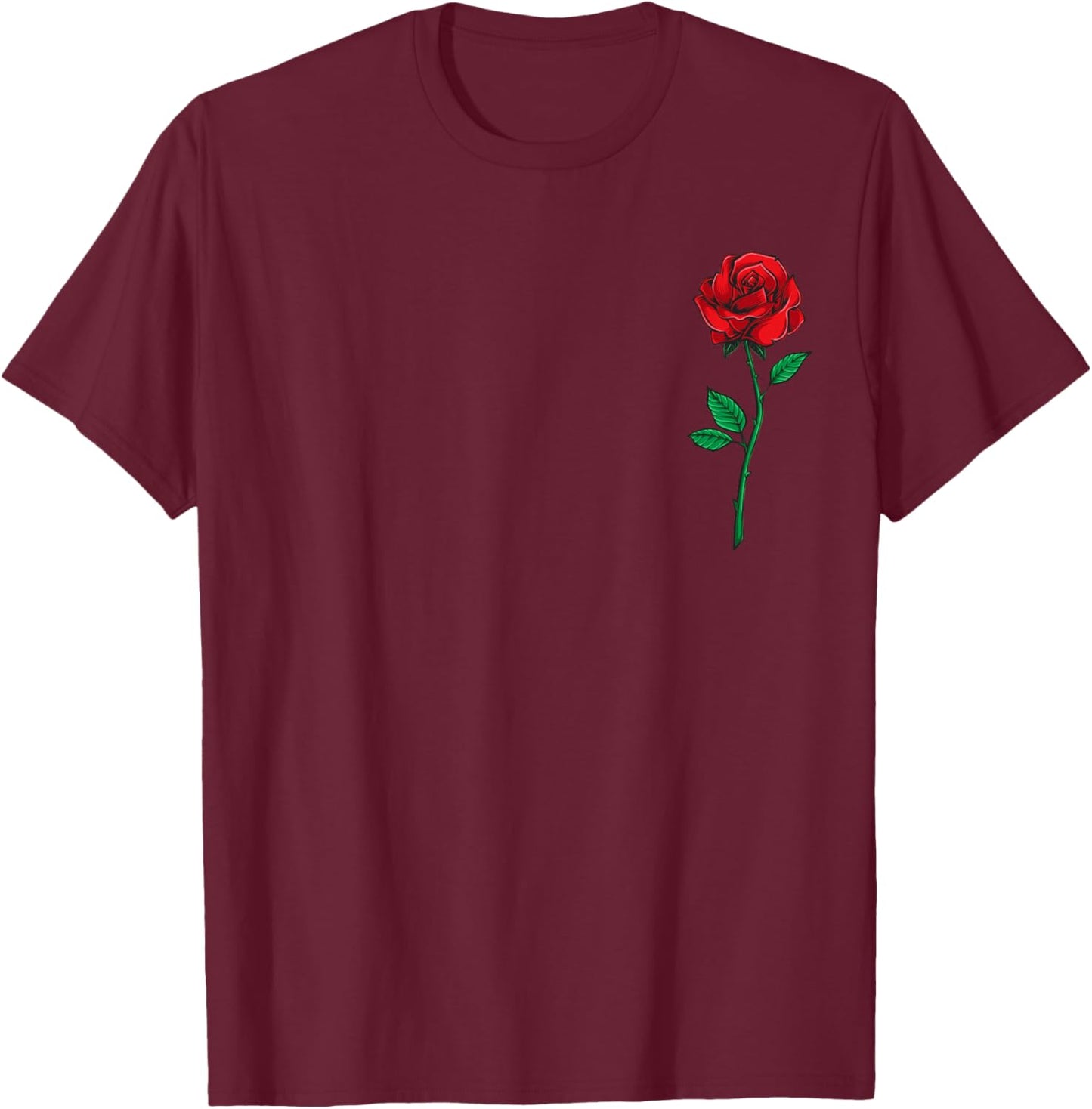 Single Red Rose Pocket Flower Romantic Love Pocket T-Shirt - T-Shirt | Maroon