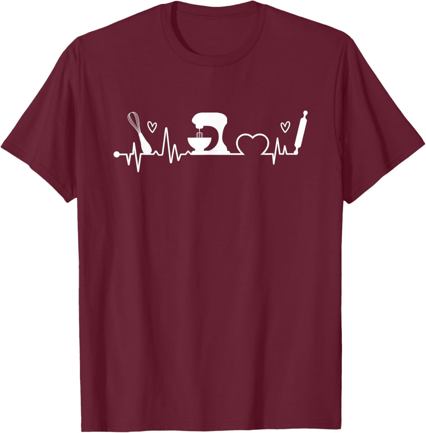Baking Heartbeat Baker Bakery Owner Pastry Chef T-Shirt - T-Shirt | Maroon