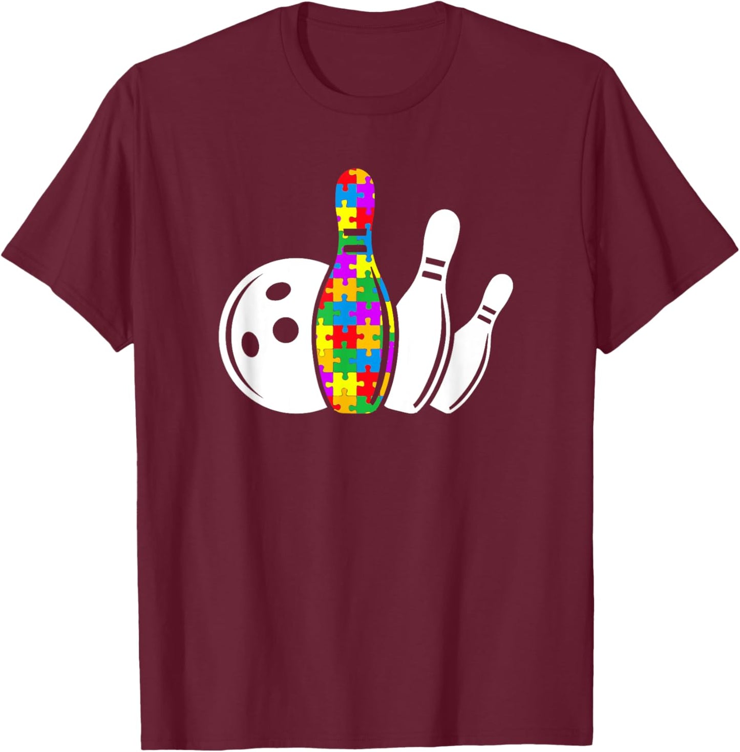 Bowling Sport Autism Awareness Puzzle Different Mom Dad T-Shirt - T-Shirt | Maroon