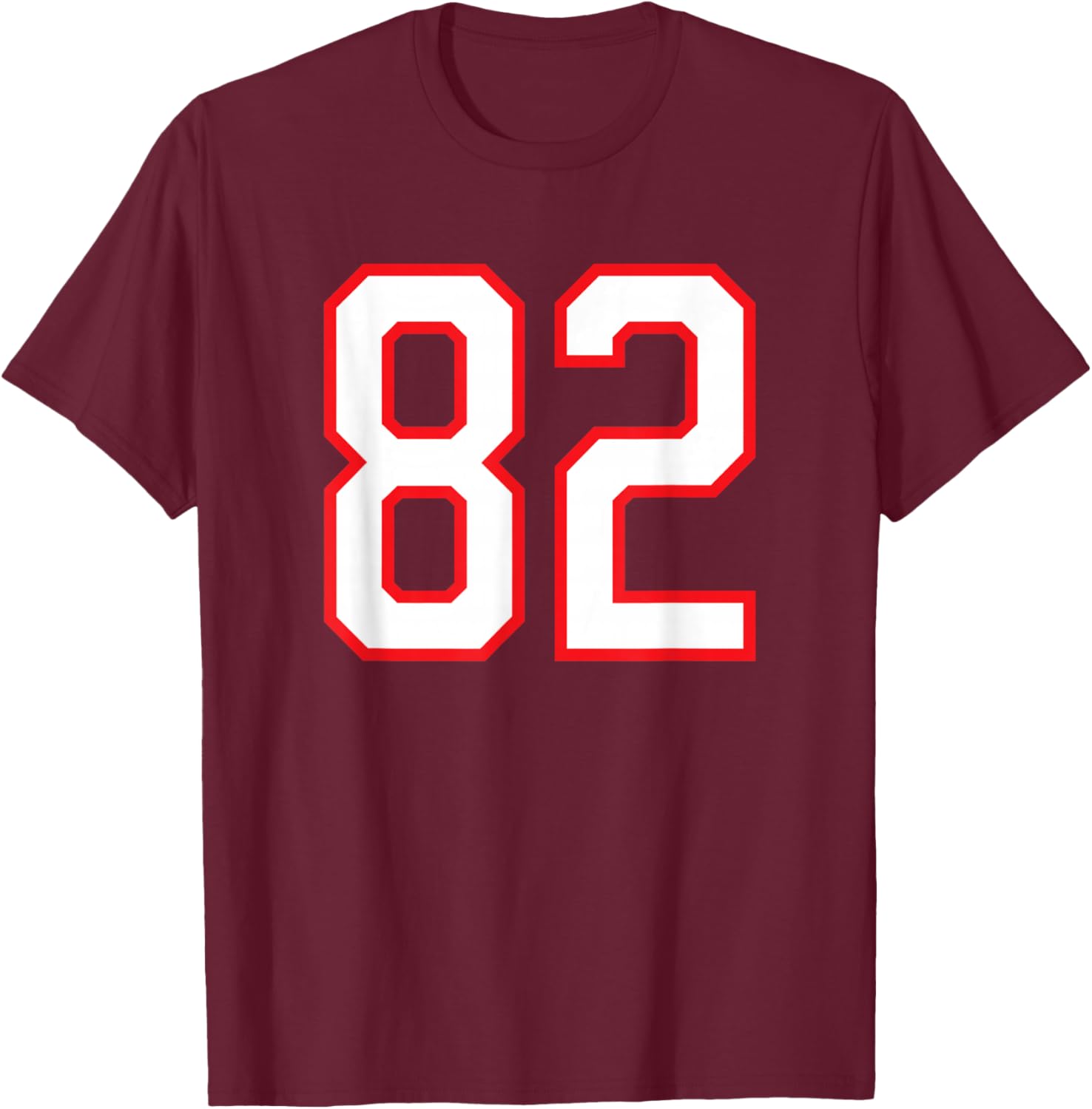 Number #82 White Red Sports Team Number T-Shirt - T-Shirt | Maroon