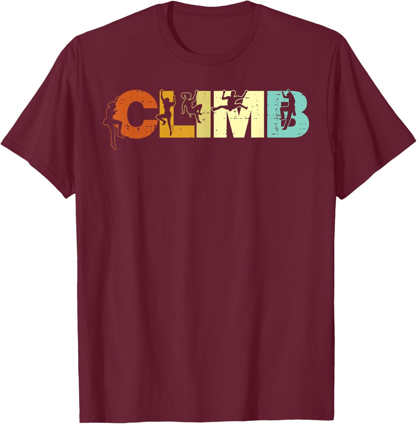 Climbing Climb Letters Retro Rock Climber Women Girls Kids T-Shirt - T-Shirt | Maroon