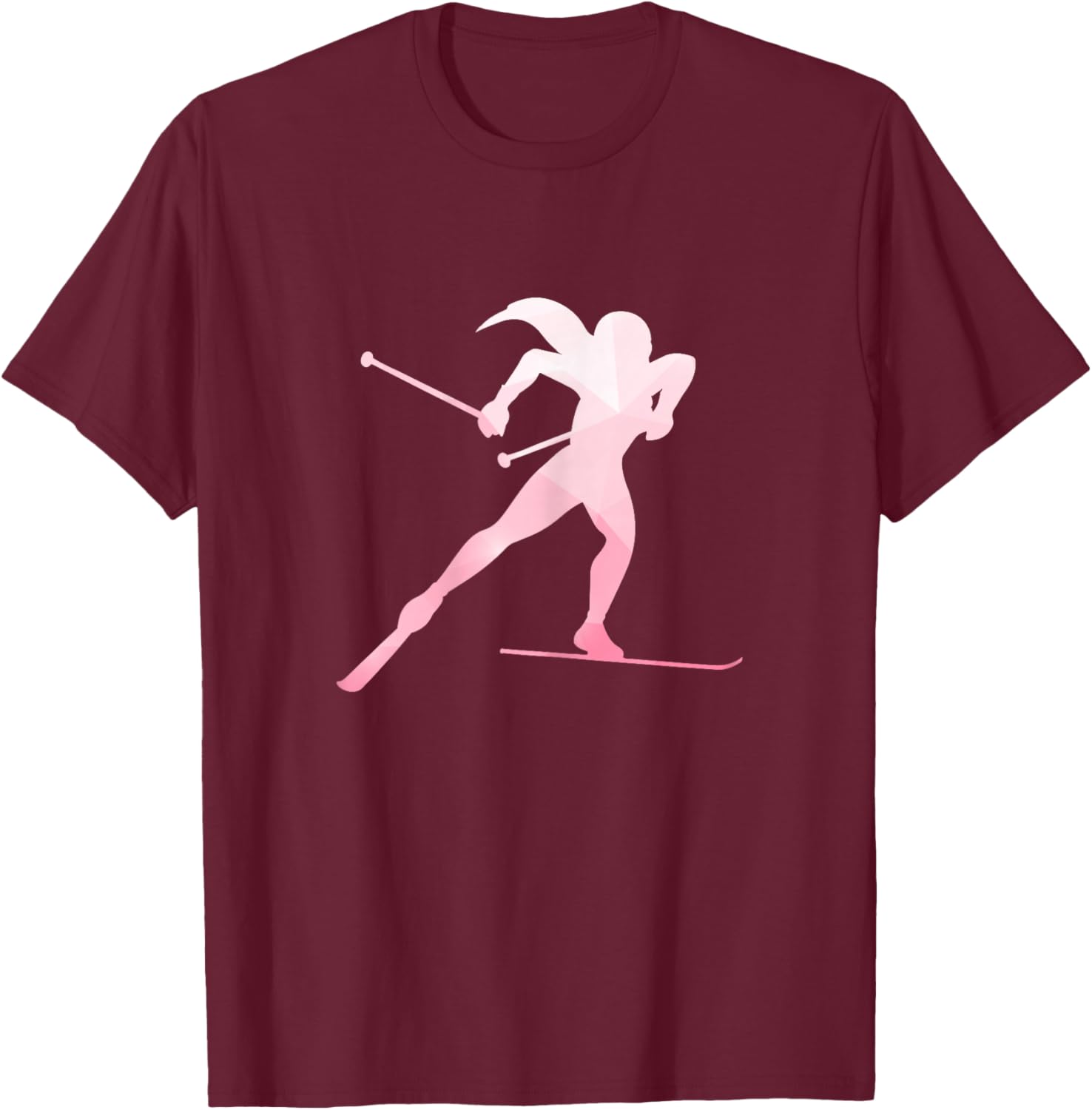 Girl Silhouette Cross Country Skiing Winter Sports Biathlon T-Shirt - T-Shirt | Maroon