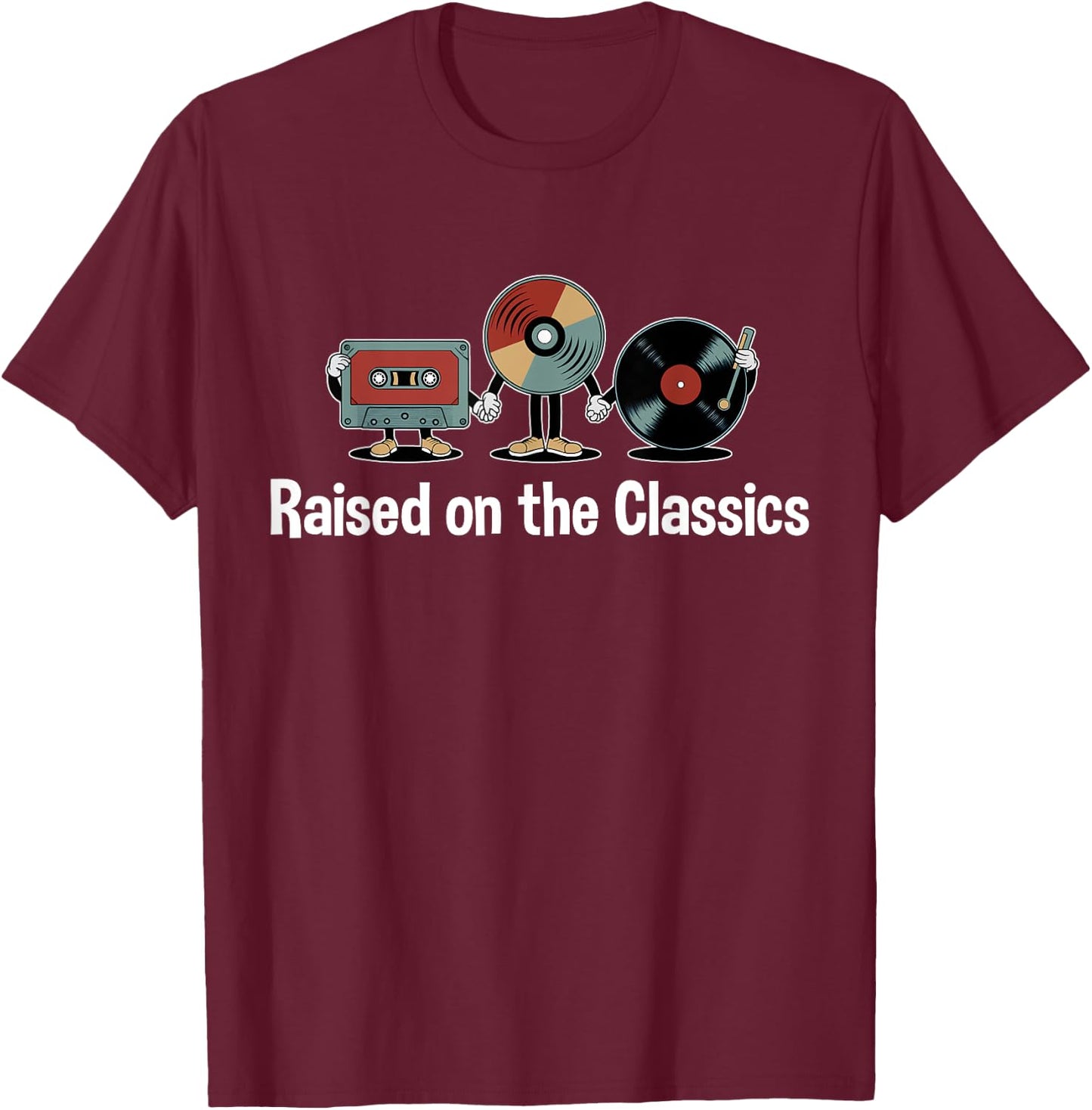 Raised on the Classics – Nostalgic VHS, DVD, 4k Bluray Disc T-Shirt - T-Shirt | Maroon