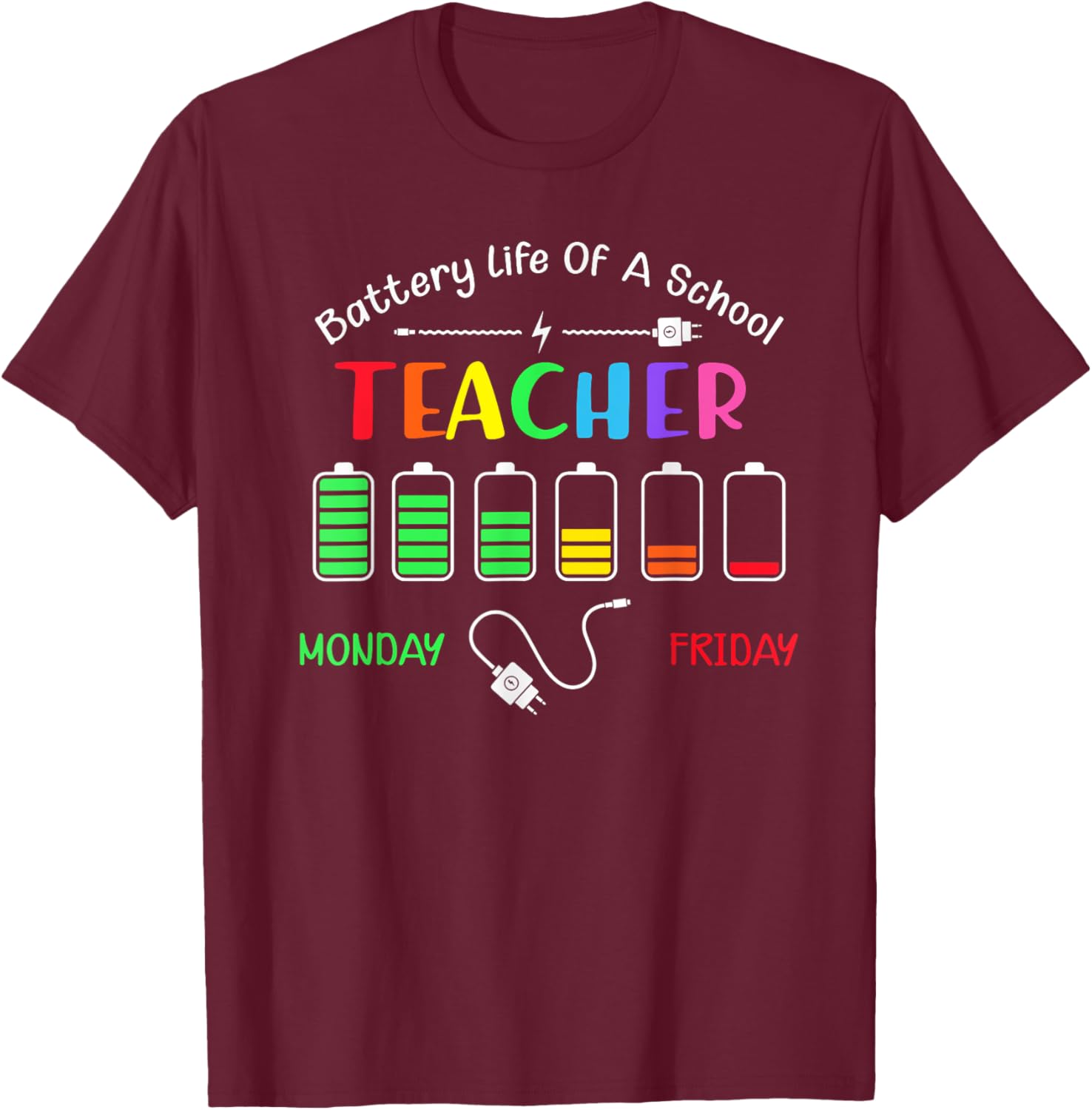 Battery Life Of A School Teacher Monday To Friday Women T-Shirt - T-Shirt | Maroon