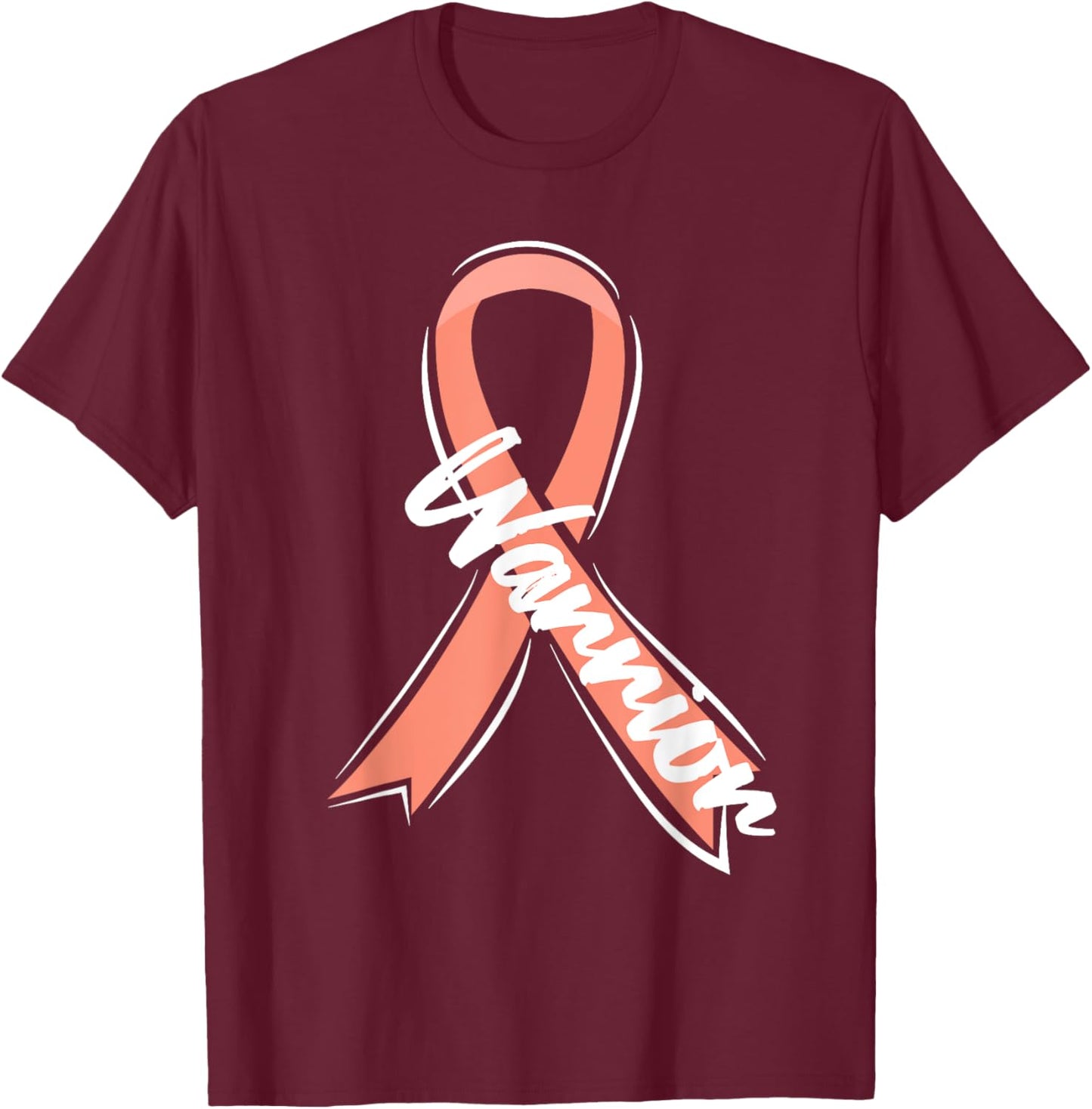 Uterine Cancer Warrior Peach Ribbon T-Shirt - T-Shirt | Maroon