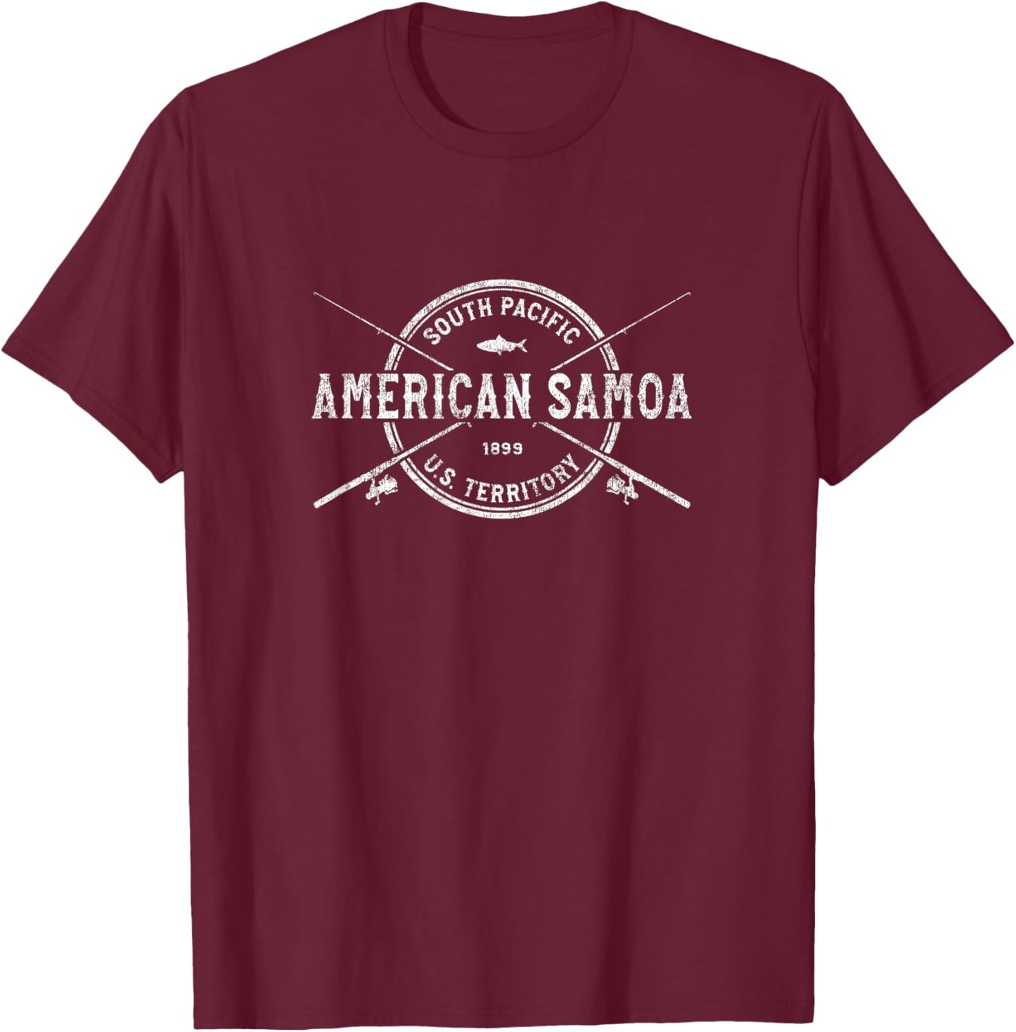 American Samoa Vintage Crossed Fishing Rods T-Shirt - T-Shirt | Maroon