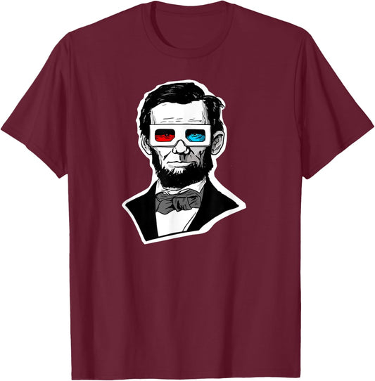 Abraham Lincoln 3D Glasses fun Abe Lincoln Funny 3D Glasses T-Shirt - T-Shirt | Maroon