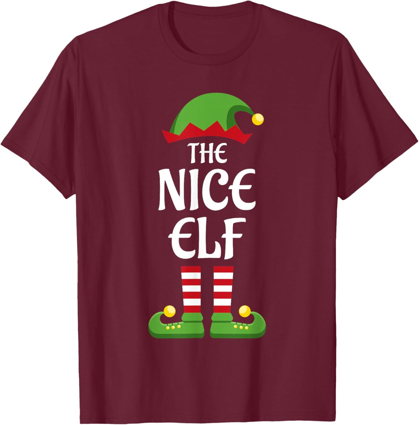 Nice Elf Family Matching Group Christmas T-Shirt - T-Shirt | Maroon