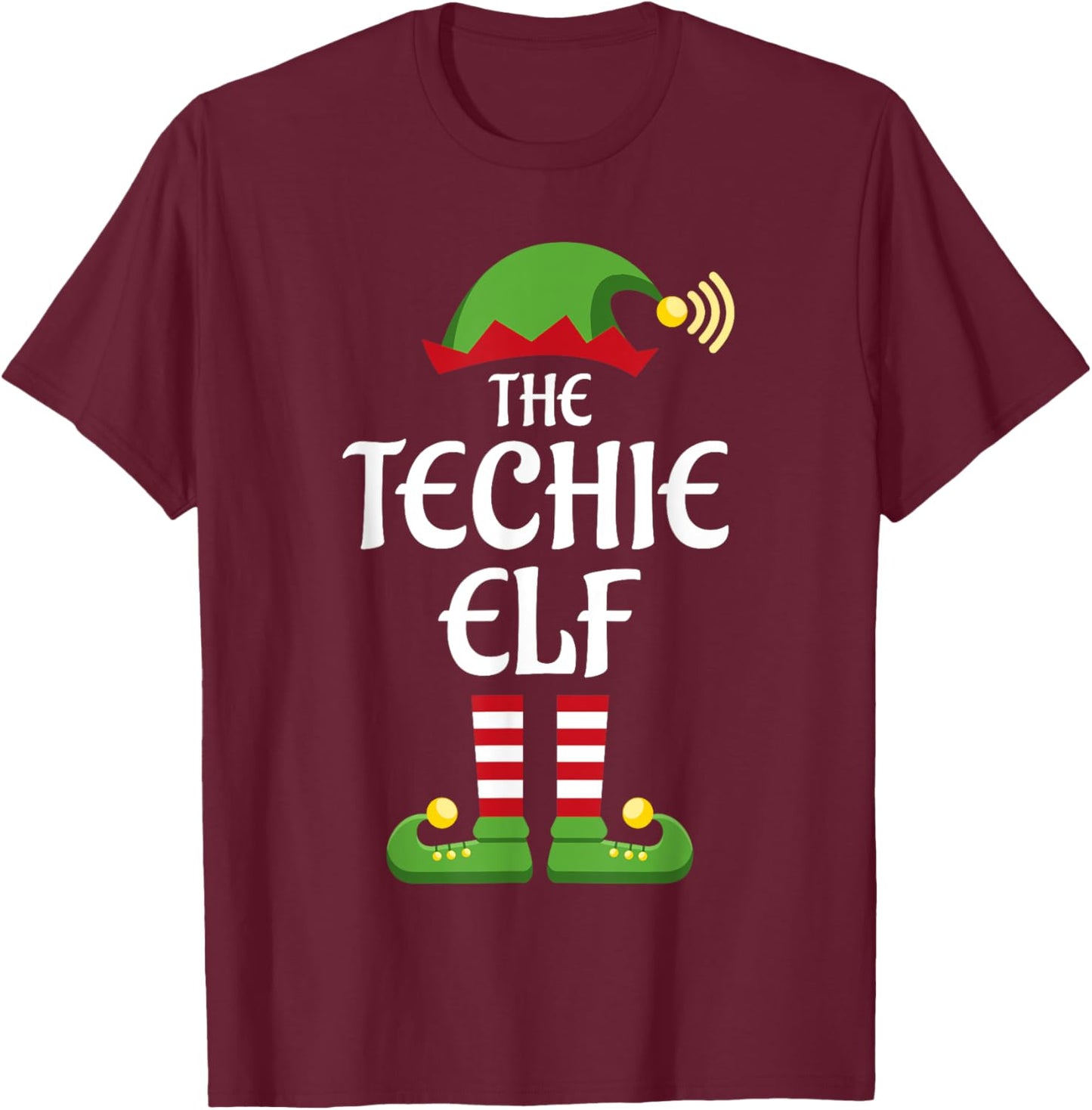 Techie Elf Family Matching Group Christmas T-Shirt - T-Shirt | Maroon