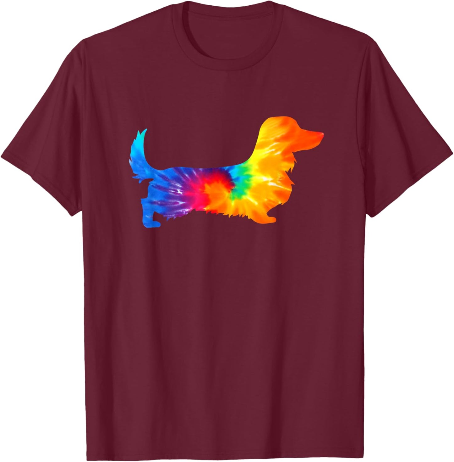 Dachshund Doxie Long Haired Tie Dye Dog Mom Dad Lover Cute T-Shirt - T-Shirt | Maroon