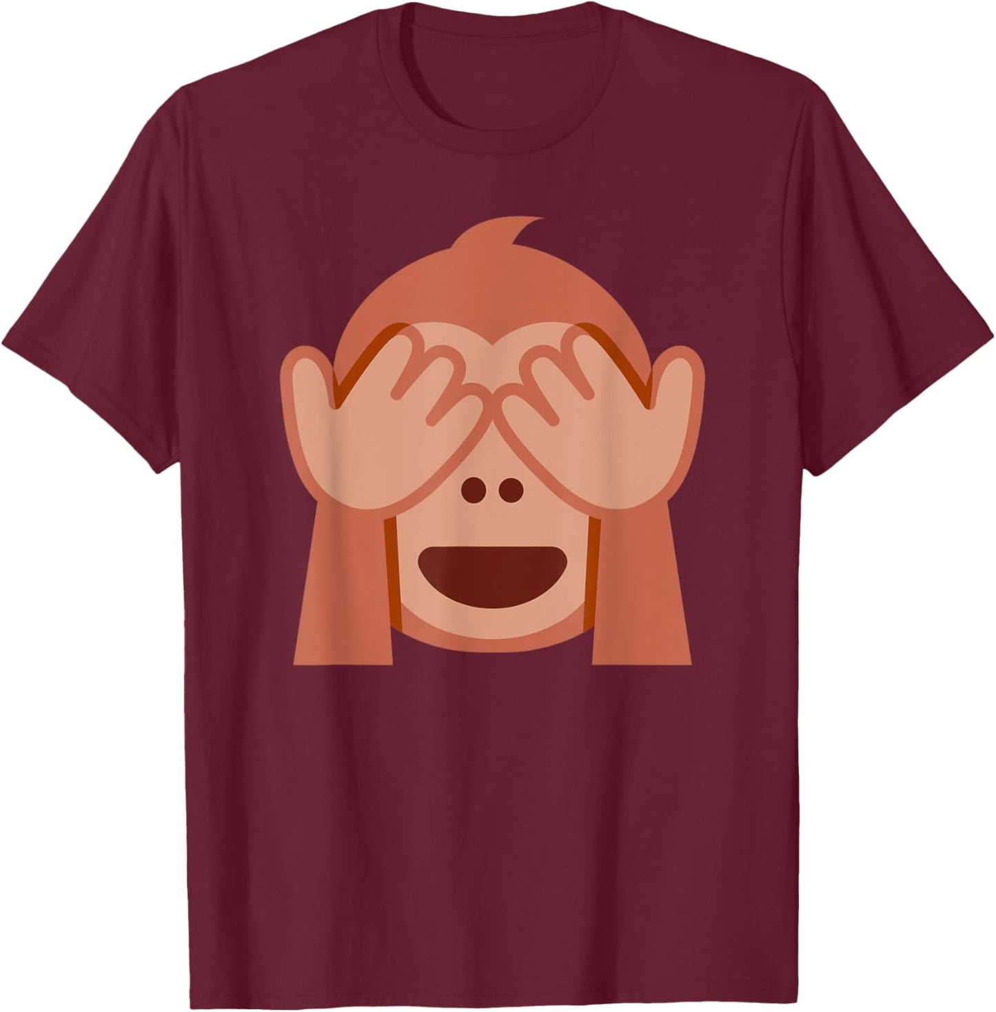 See No Evil Monkey Mizaru Emoticon T-Shirt - T-Shirt | Maroon