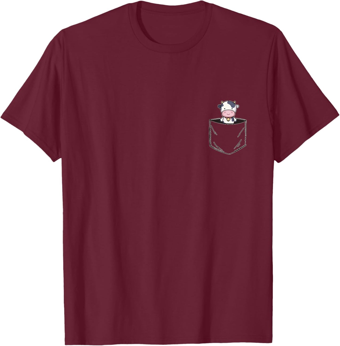 Pocket Animal Cute Cow T-Shirt - T-Shirt | Maroon