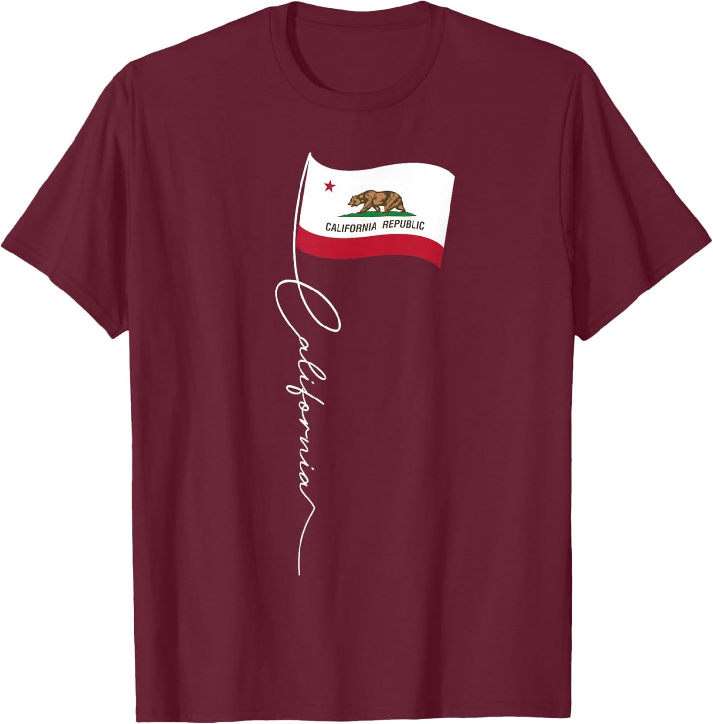 California Signature Flag Pole - Elegant Californian Flag T-Shirt - T-Shirt | Maroon