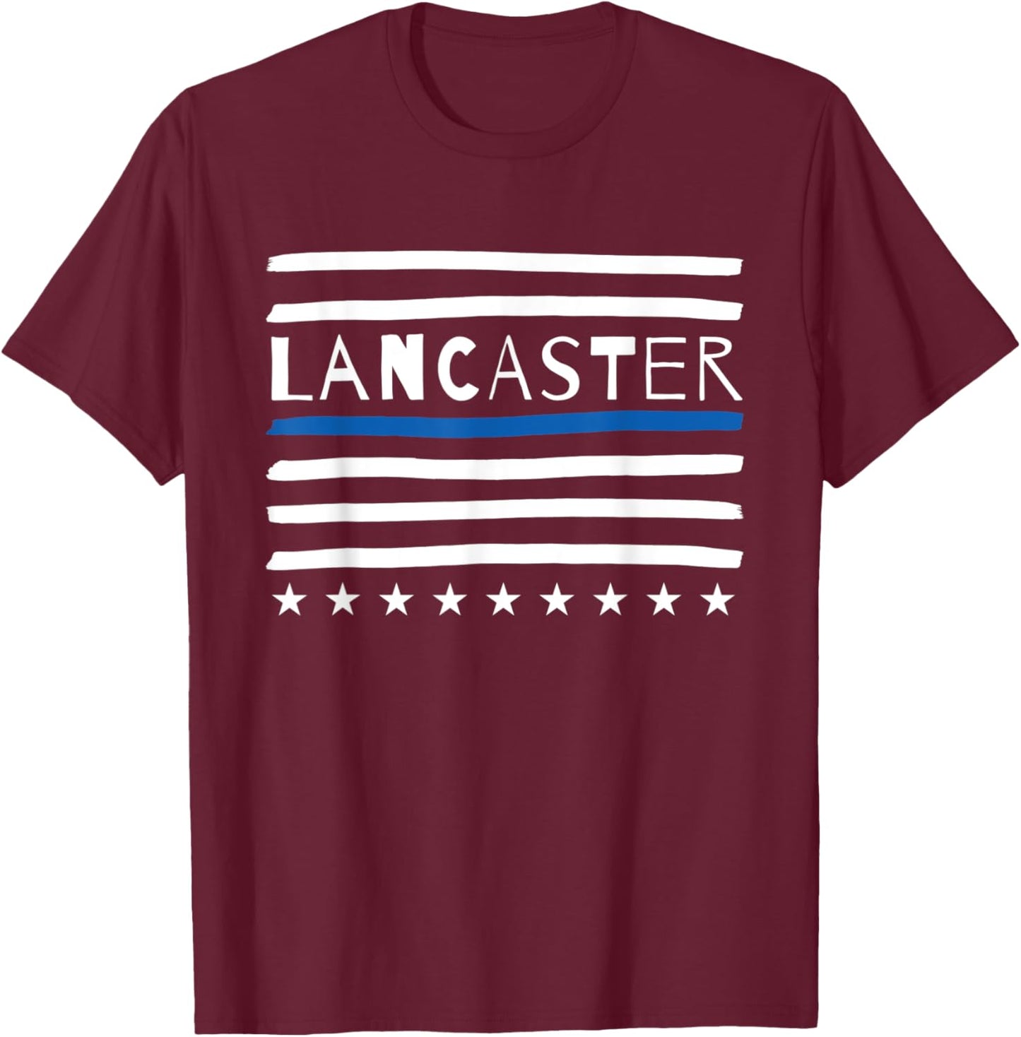 Thin Blue Line Heart Lancaster California Police Officer CA T-Shirt - T-Shirt | Maroon