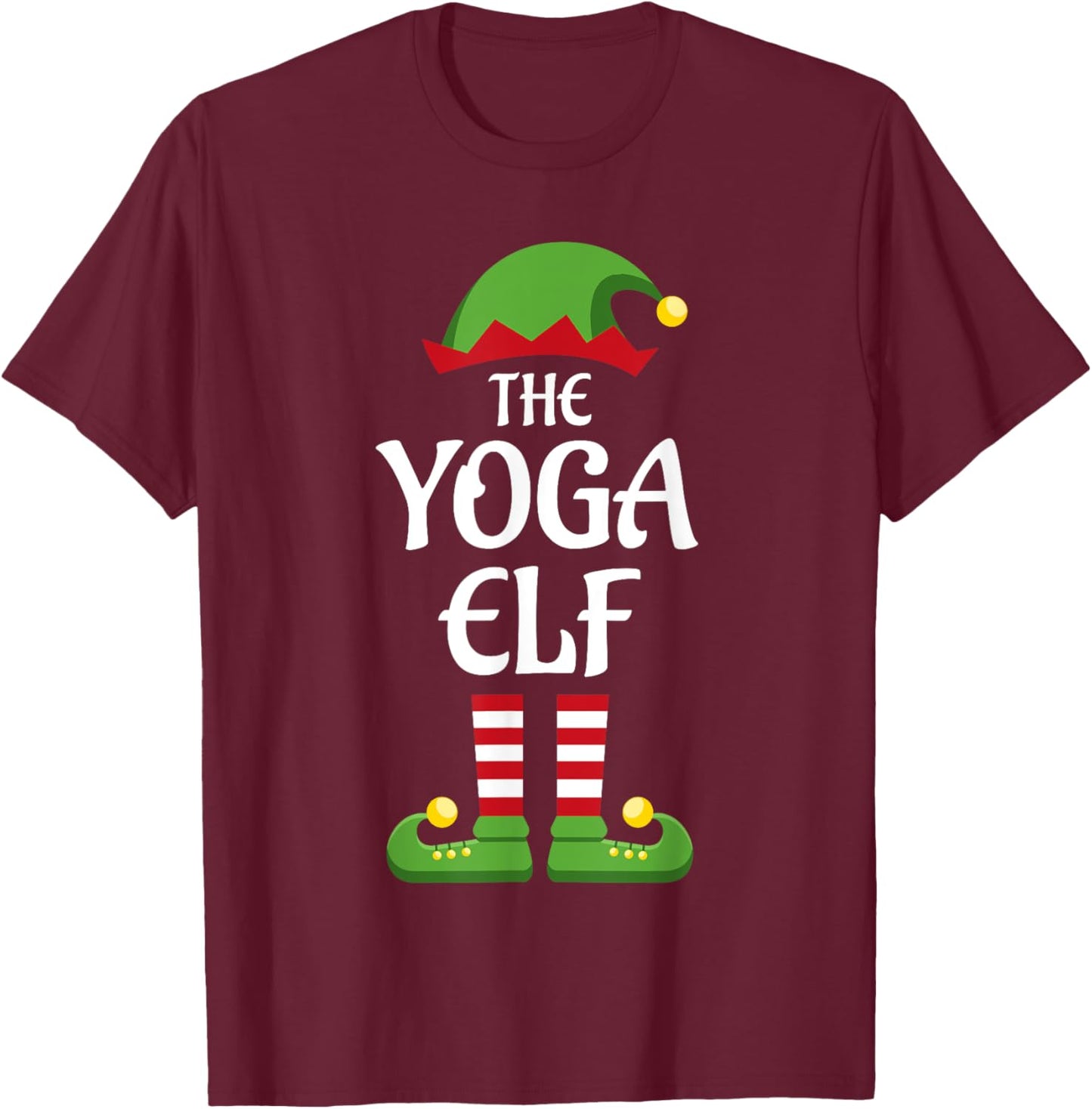 Yoga Elf Family Matching Group Christmas T-Shirt - T-Shirt | Maroon