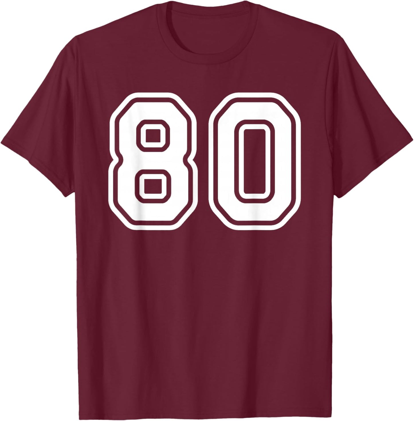 Number #80 Sport Varsity Number T-Shirt - T-Shirt | Maroon