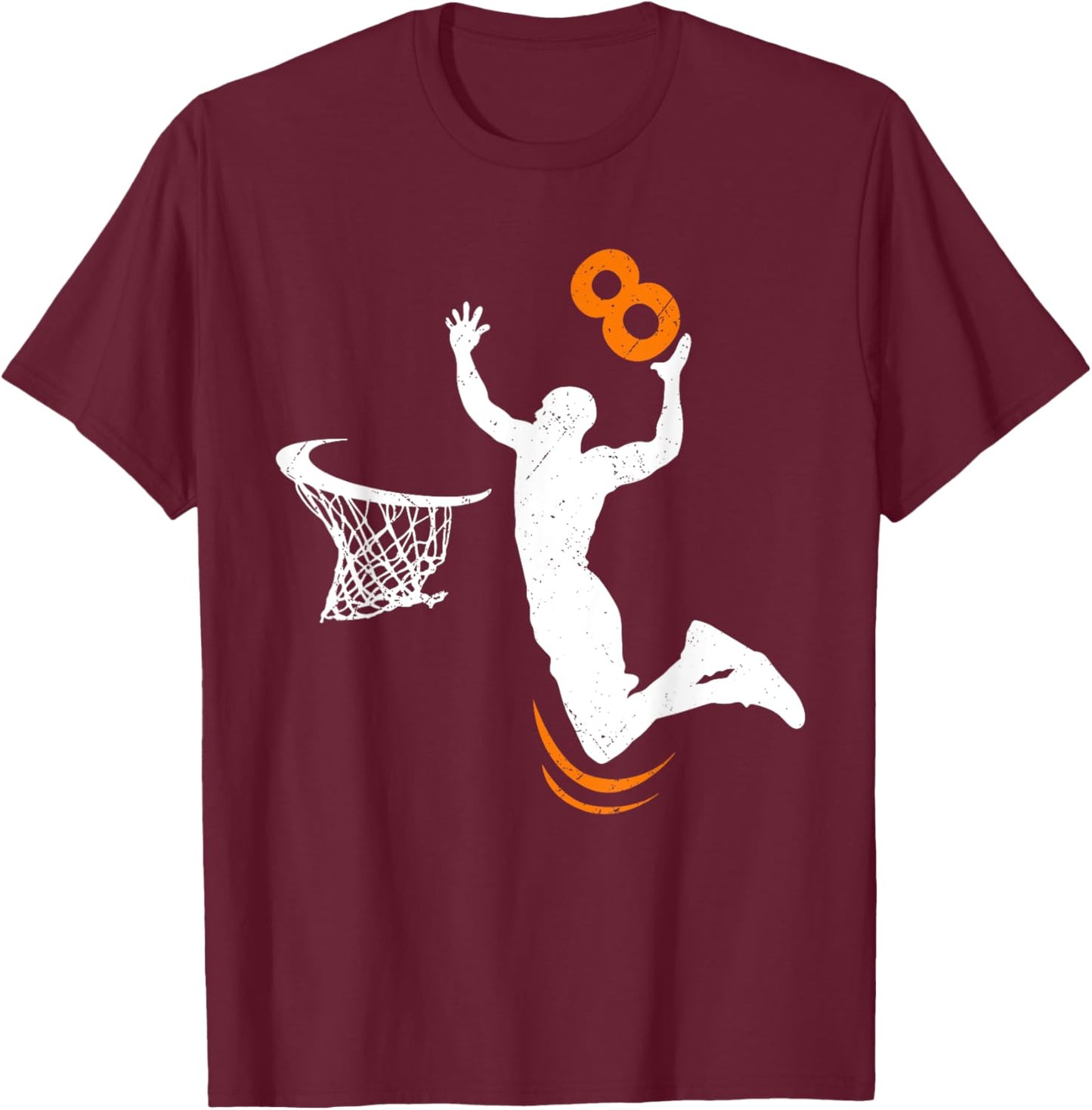 8 Year Old Basketball Dunk 8th Birthday Party Boys T-Shirt - T-Shirt | Maroon