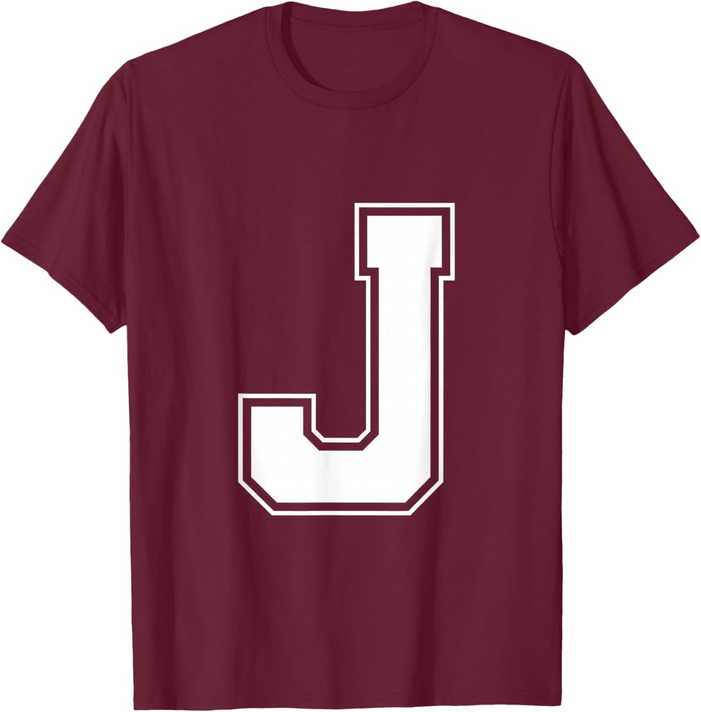 Letter J Big Bold Capital Varsity Alphabet Monogram T-Shirt - T-Shirt | Maroon