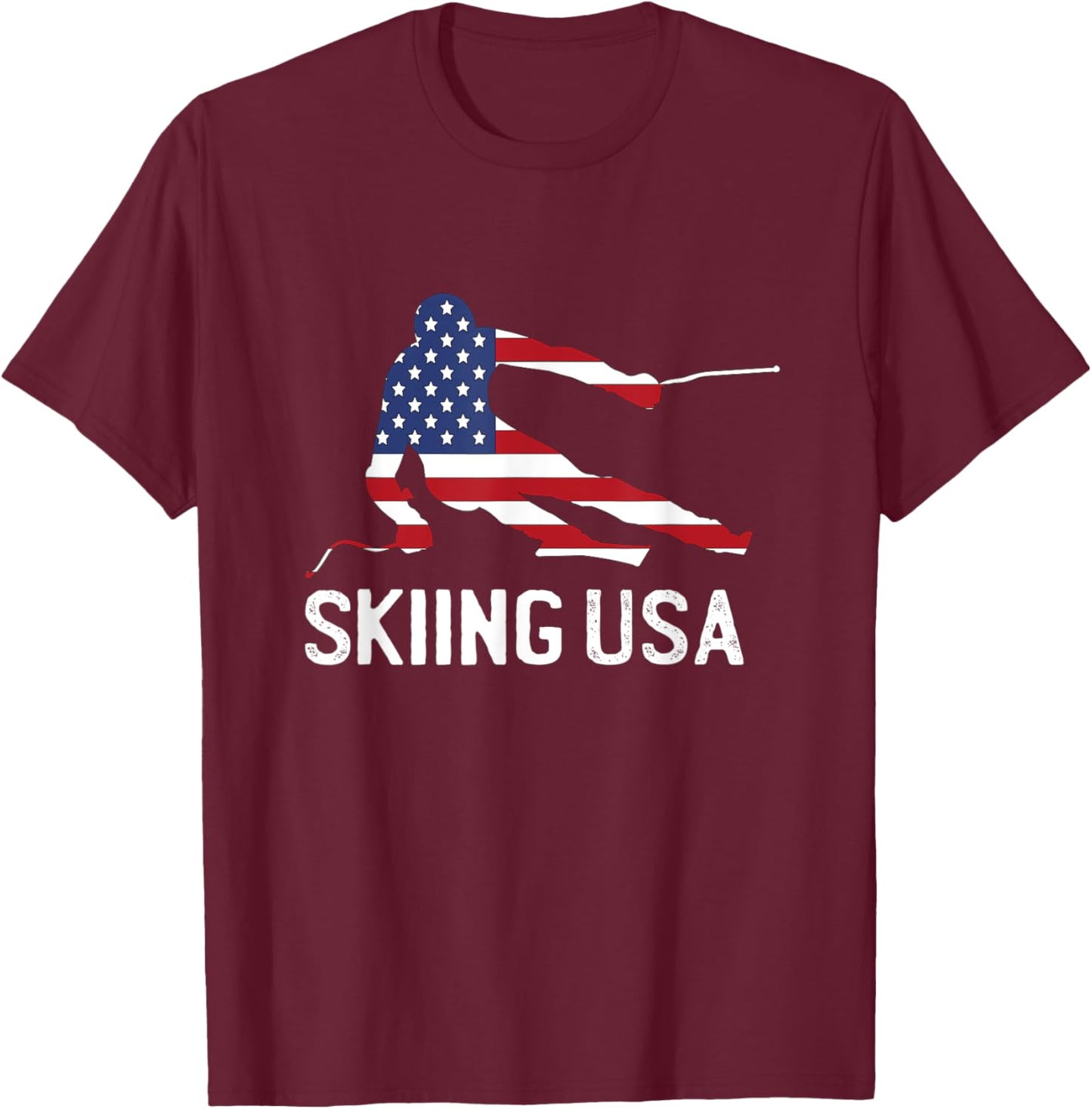 Support Skiing USA Team Funny American patriot ski Flag T-Shirt - T-Shirt | Maroon