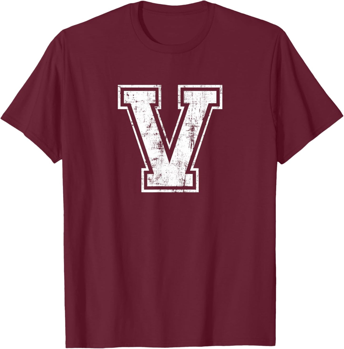 Letter V Uppercase Alphabet Initial School College Varsity T-Shirt - T-Shirt | Maroon