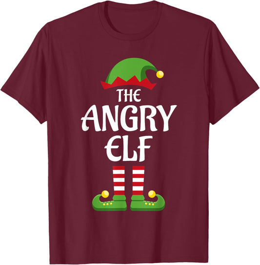 Angry Elf Family Matching Group Christmas T-Shirt - T-Shirt | Maroon