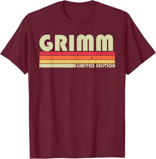 Customized Last Name Gifts Family Christmas Team Grimm Surname Funny Retro Vintage 80s 90s Birthday Reunion T-Shirt - T-Shirt | Maroon