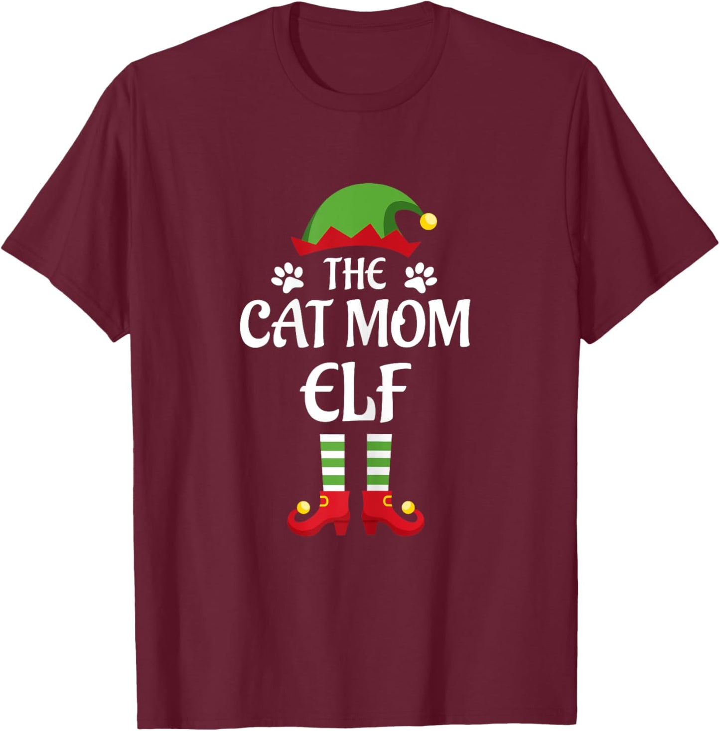 Cat Mom Elf Family Matching Group Christmas Women T-Shirt - T-Shirt | Maroon