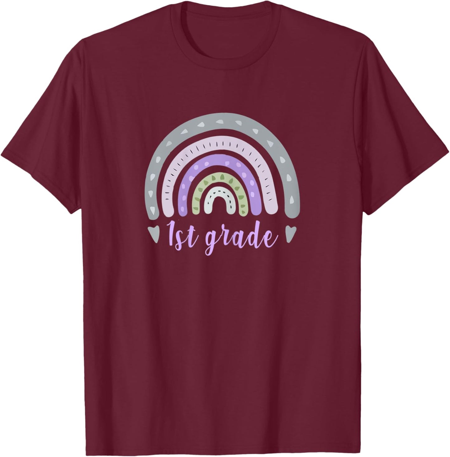 1st First GRADE Teacher Back To School Vintage Boho Rainbow T-Shirt - T-Shirt | Maroon