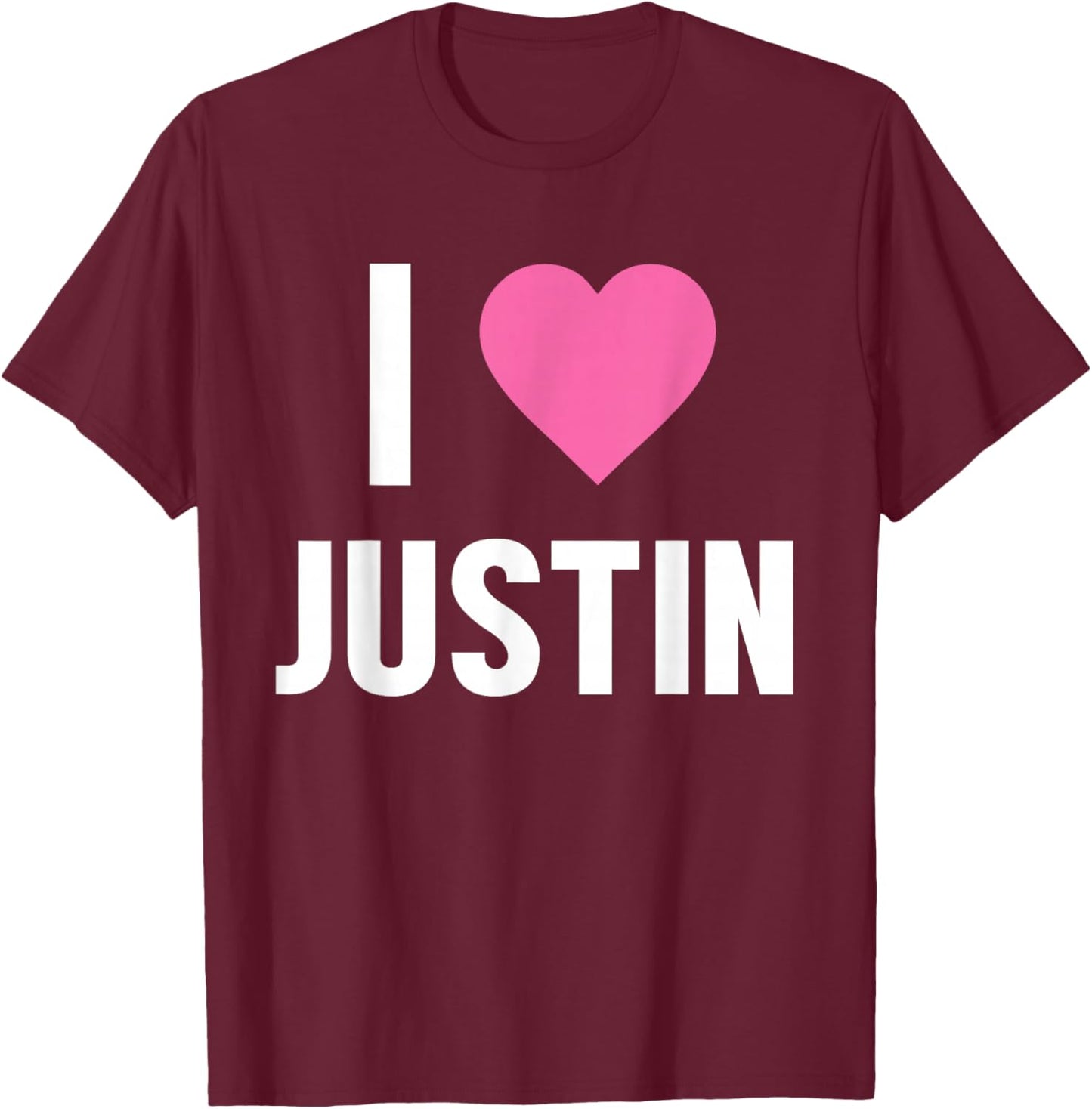 Classic I Love Justin Pink Heart T-Shirt - T-Shirt | Maroon