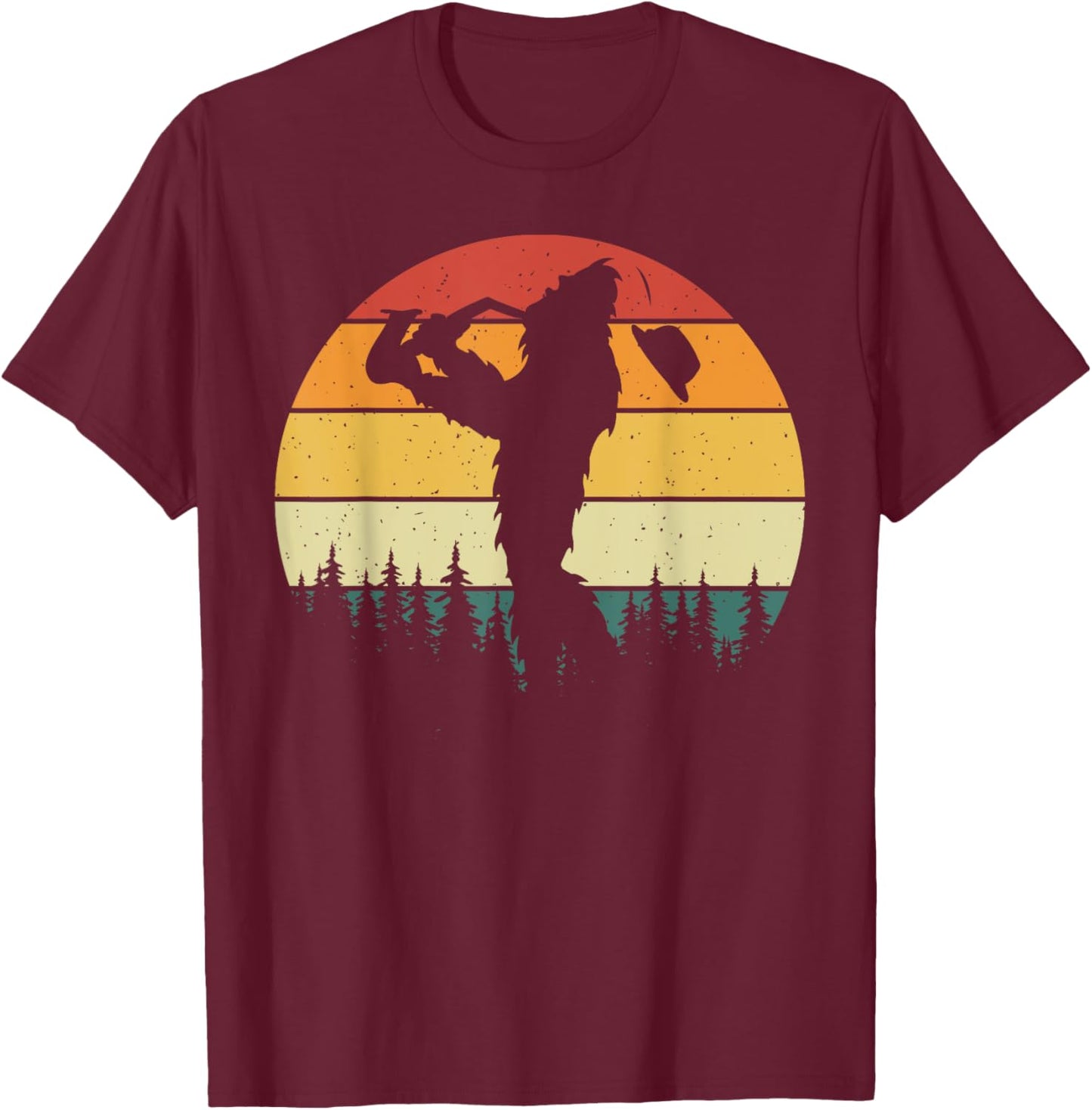 Bigfoot Playing Saxophone Retro Vintage Funny Sasquatch Sax T-Shirt - T-Shirt | Maroon