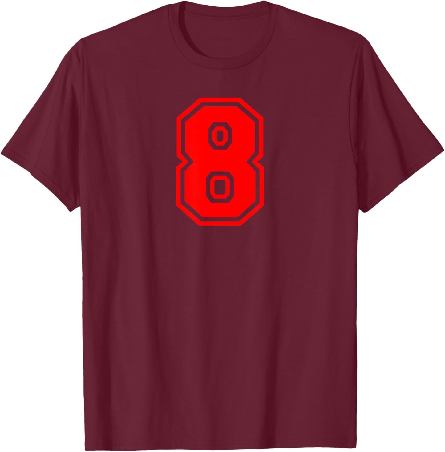 Number #8 Sport Red Varsity Number T-Shirt - T-Shirt | Maroon