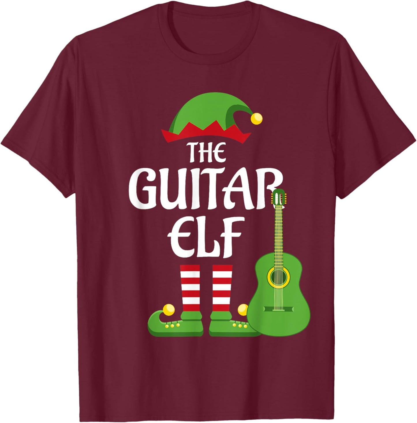 Guitar Elf Family Matching Group Christmas T-Shirt - T-Shirt | Maroon
