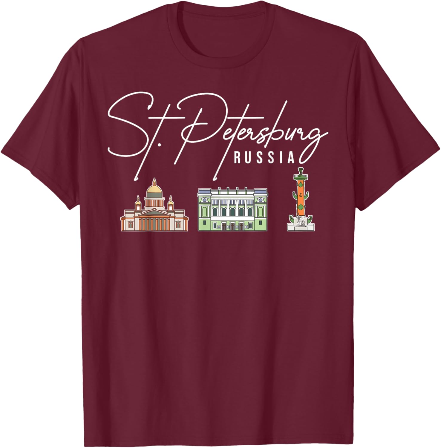 St. Petersburg Russia City Skyline Map Travel T-Shirt - T-Shirt | Maroon