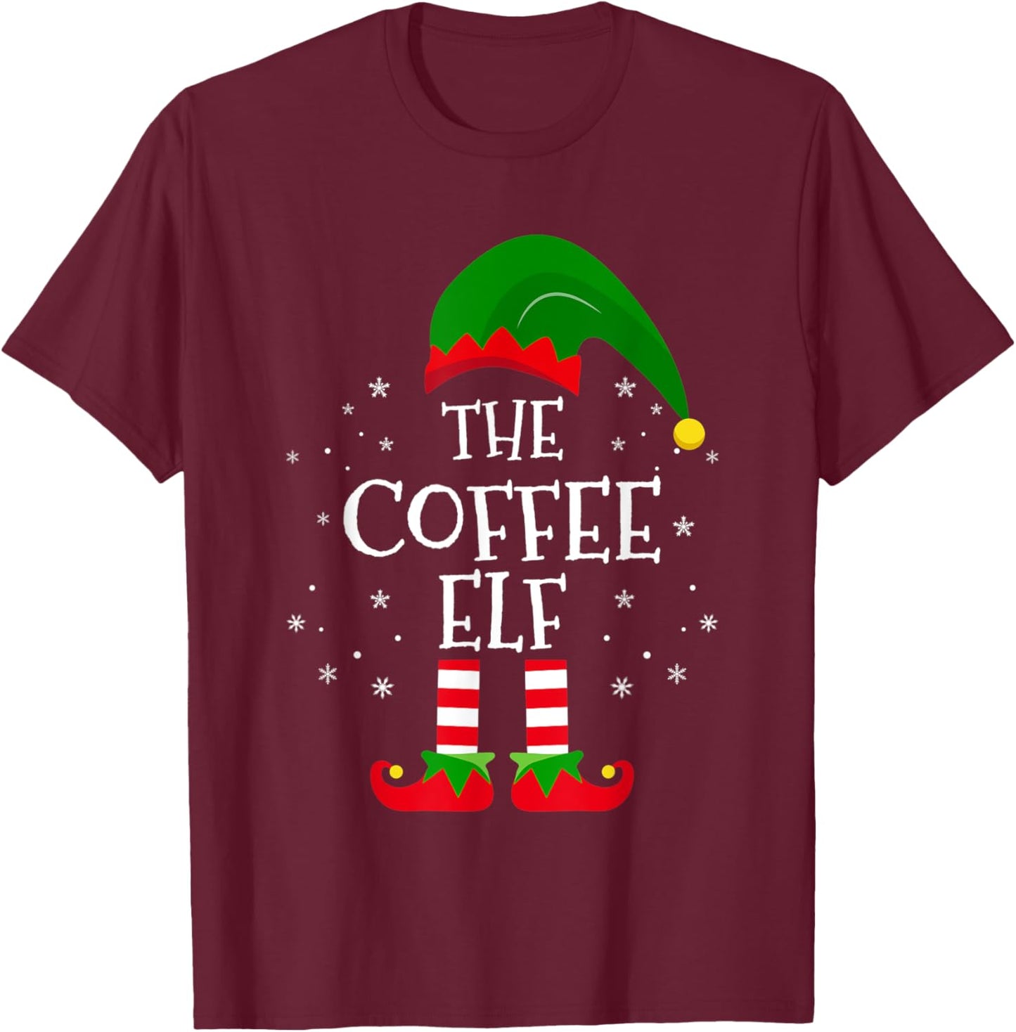 The Coffee Elf Matching Family Christmas Party Pajama Funny T-Shirt - T-Shirt | Maroon