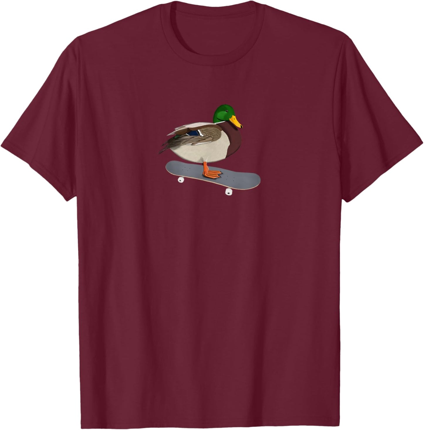 Mallard Bird Skateboard Birdwatcher Animal Biologist T-Shirt - T-Shirt | Maroon