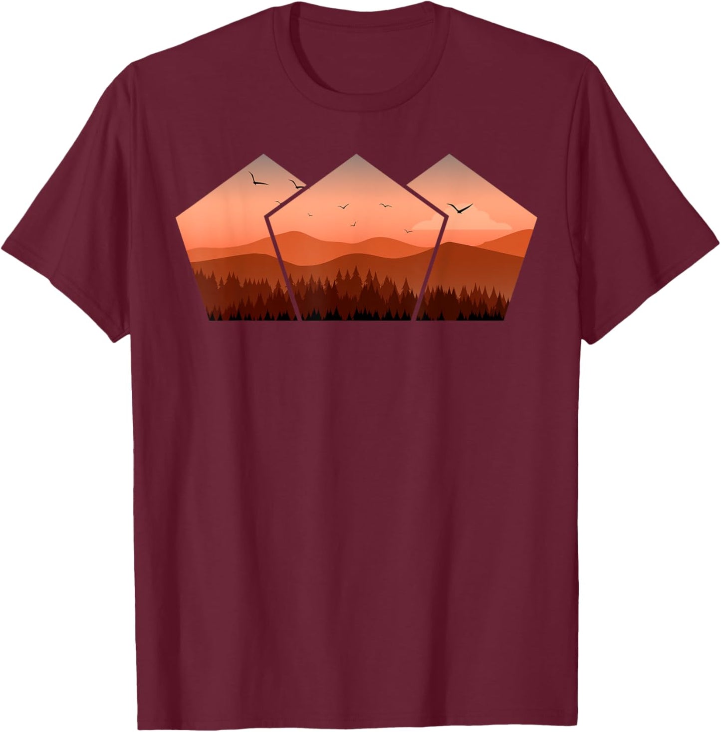 Forest Nature pentagon Minimalism T-Shirt - T-Shirt | Maroon