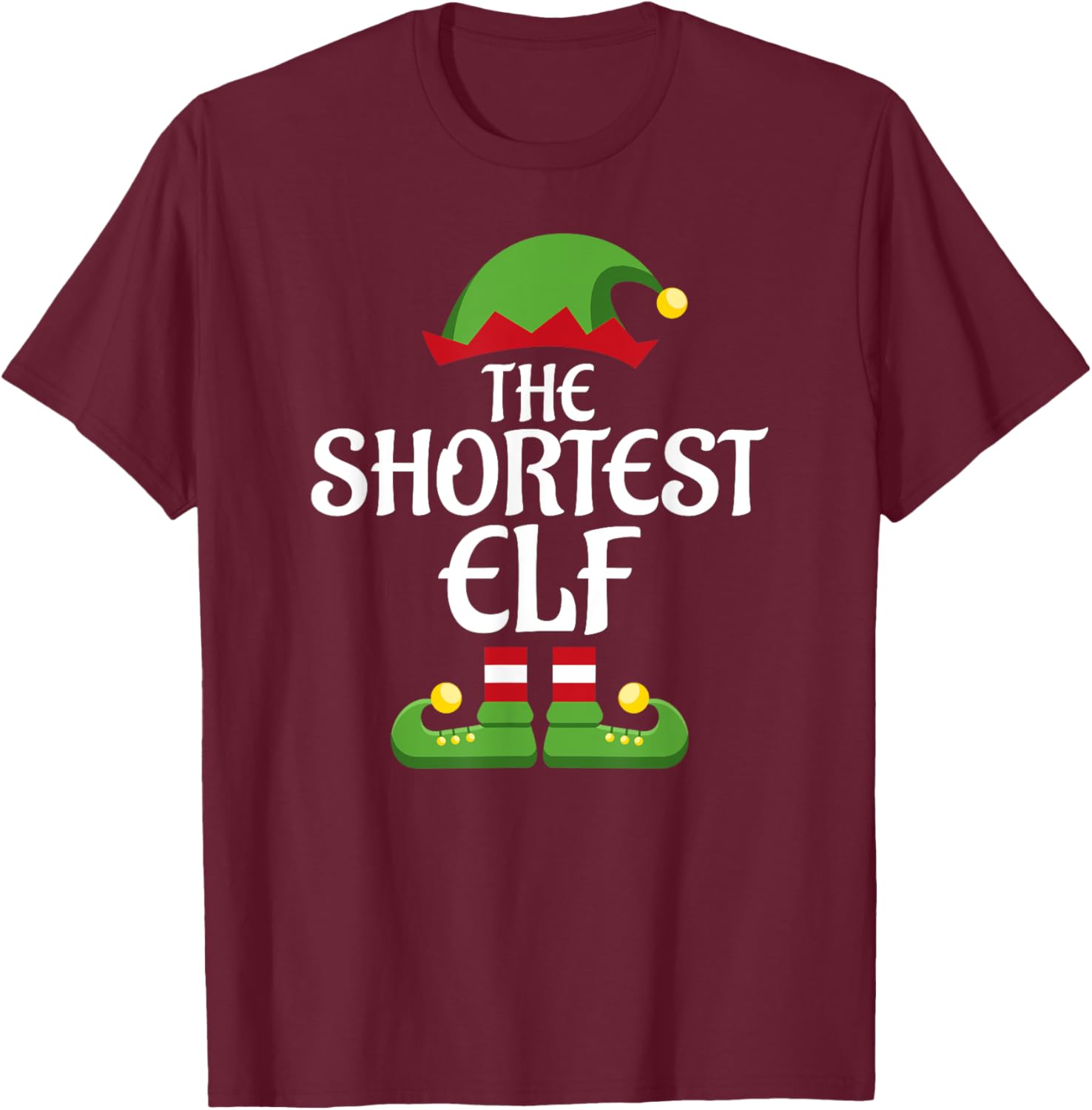 Shortest Elf Family Matching Group Christmas T-Shirt - T-Shirt | Maroon
