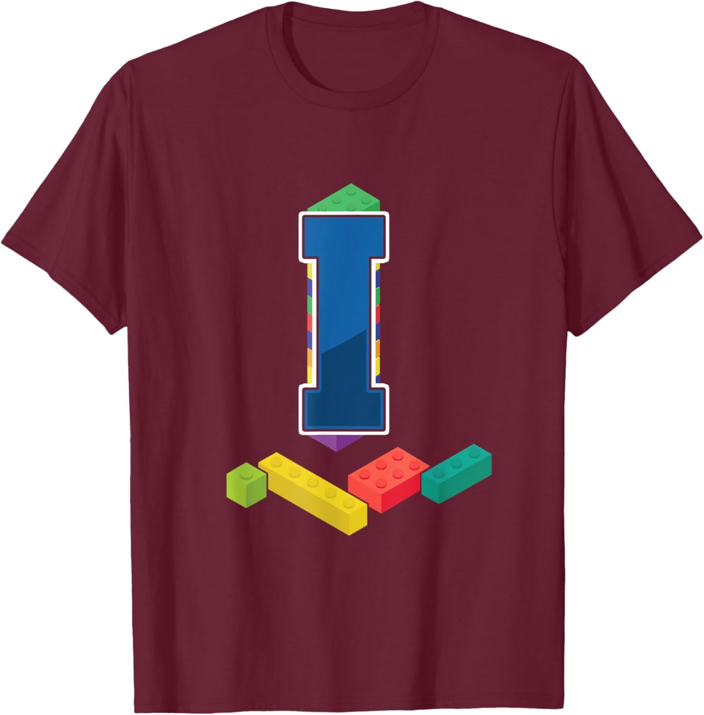 Letter I Master Builder Alphabet Last Name Building Blocks T-Shirt - T-Shirt | Maroon