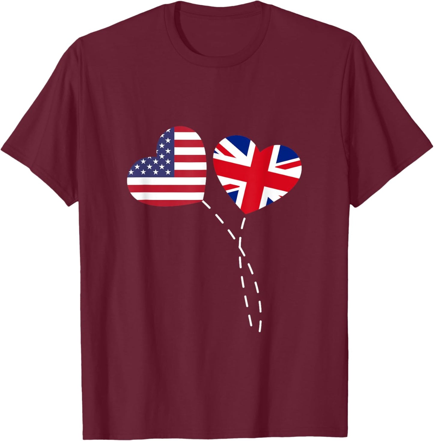 Loving USA United Kingdom Flag Heart British Americans Love T-Shirt - T-Shirt | Maroon