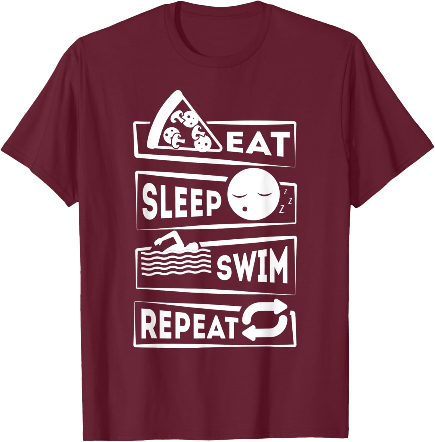 Eat Sleep Swim Repeat Swimming T-Shirt - T-Shirt | Maroon