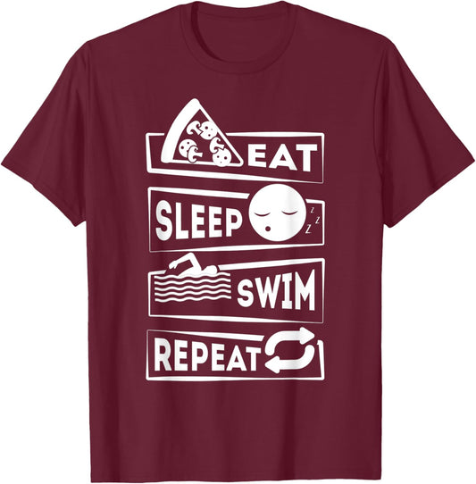 Eat Sleep Swim Repeat Swimming T-Shirt - T-Shirt | Maroon