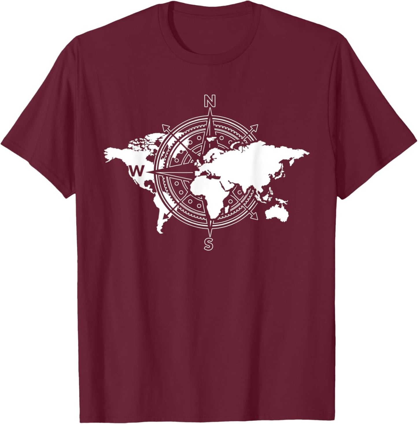 Country Traveler Compass Traveling Cartography World Map T-Shirt - T-Shirt | Maroon