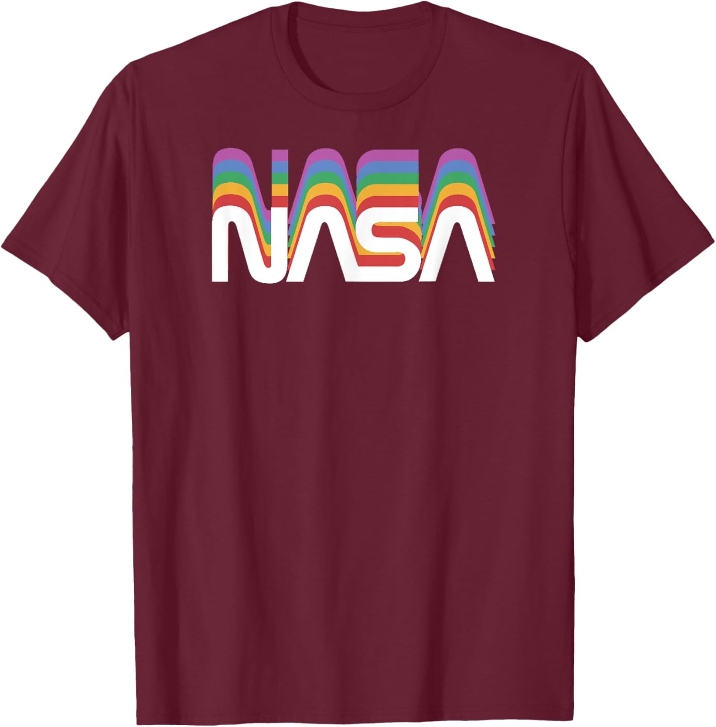 NASA Worm Retro Rainbow Nerdy Space Science T-Shirt - T-Shirt | Maroon