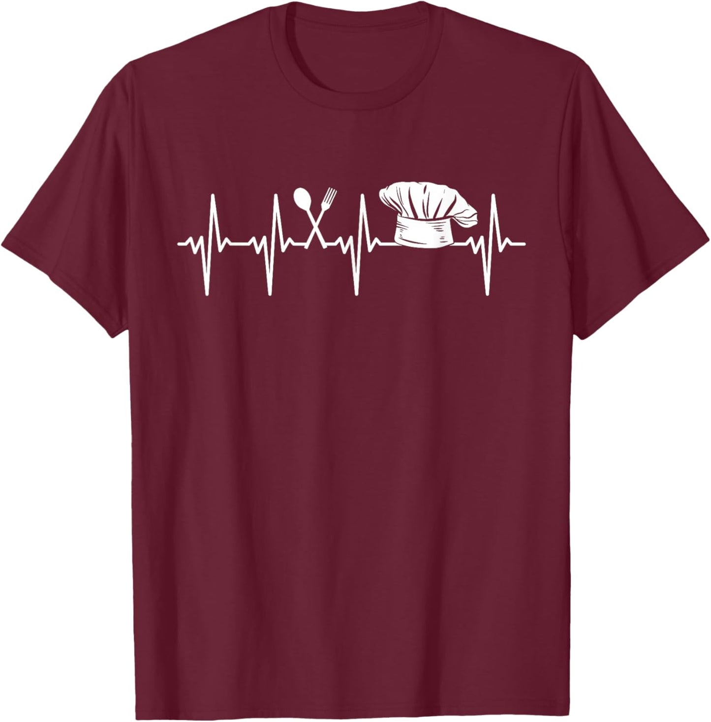 Chef's Hat Heartbeat ECG Chef Chef Gastro T-Shirt - T-Shirt | Maroon