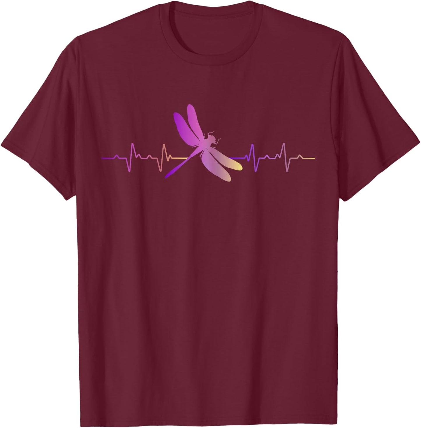 Dragonfly Heartbeat Line Art Beautiful Dragonfly Insect T-Shirt - T-Shirt | Maroon