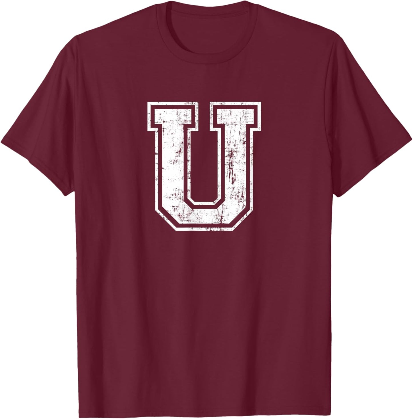 Letter U Uppercase Alphabet Initial School College Varsity T-Shirt - T-Shirt | Maroon