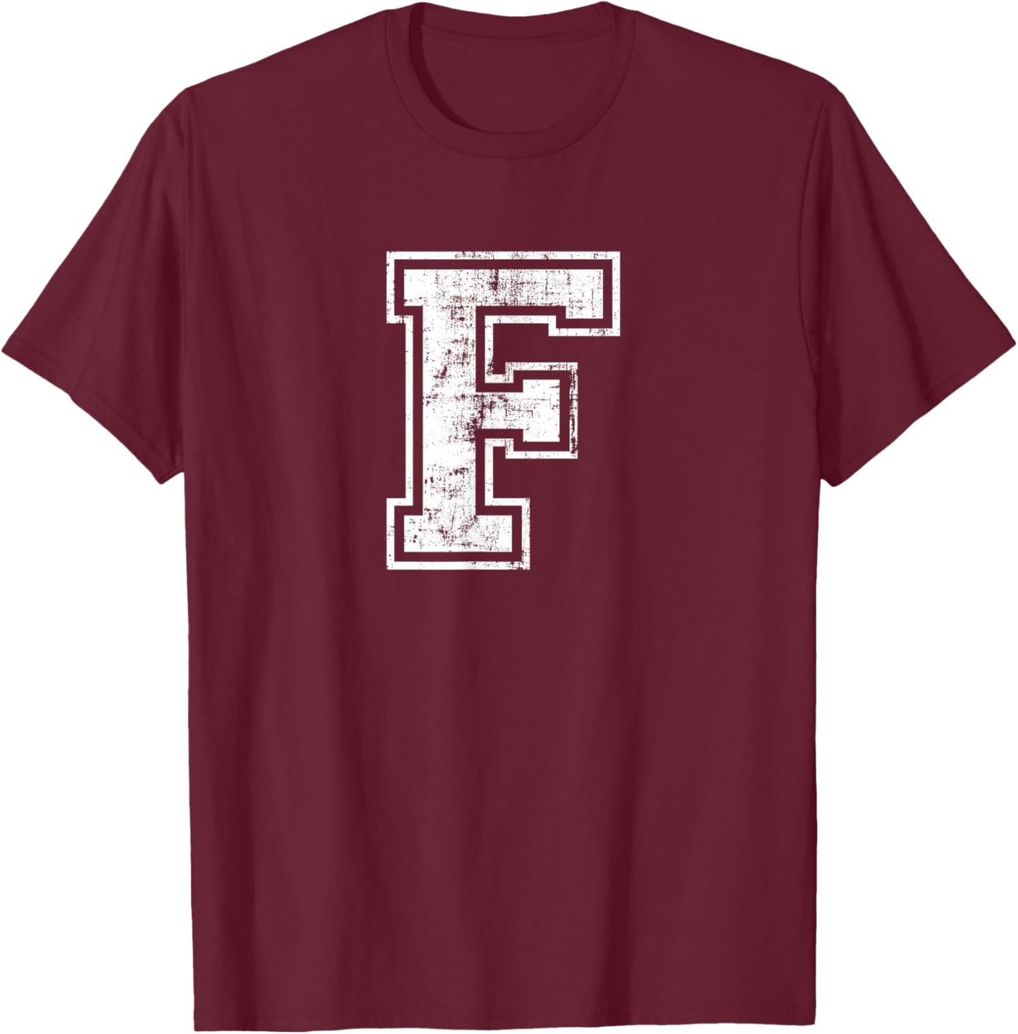 Letter F Uppercase Alphabet Initial School College Varsity T-Shirt - T-Shirt | Maroon