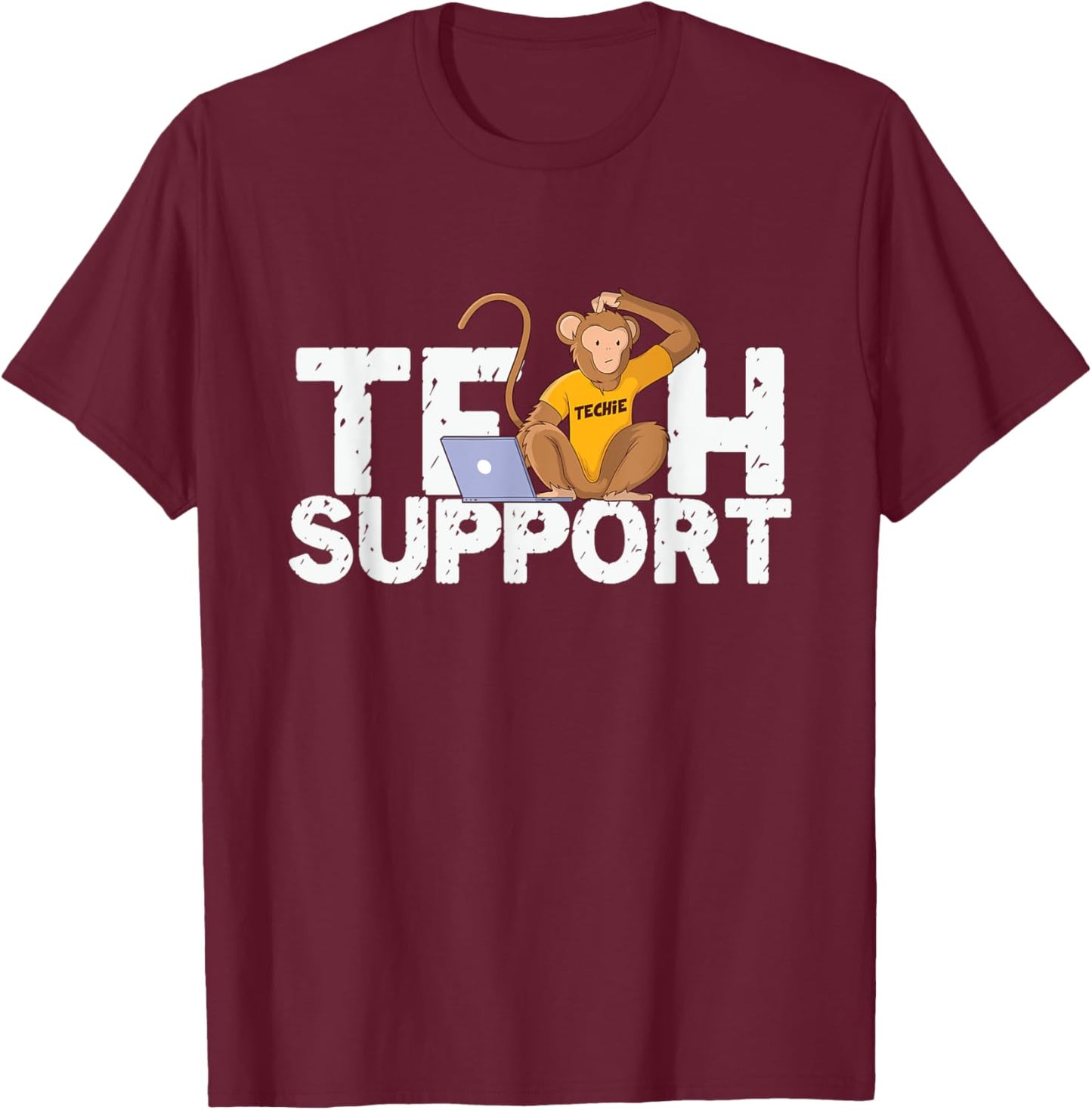 Tech Support Monkey Computer Programmer Customer Service T-Shirt - T-Shirt | Maroon